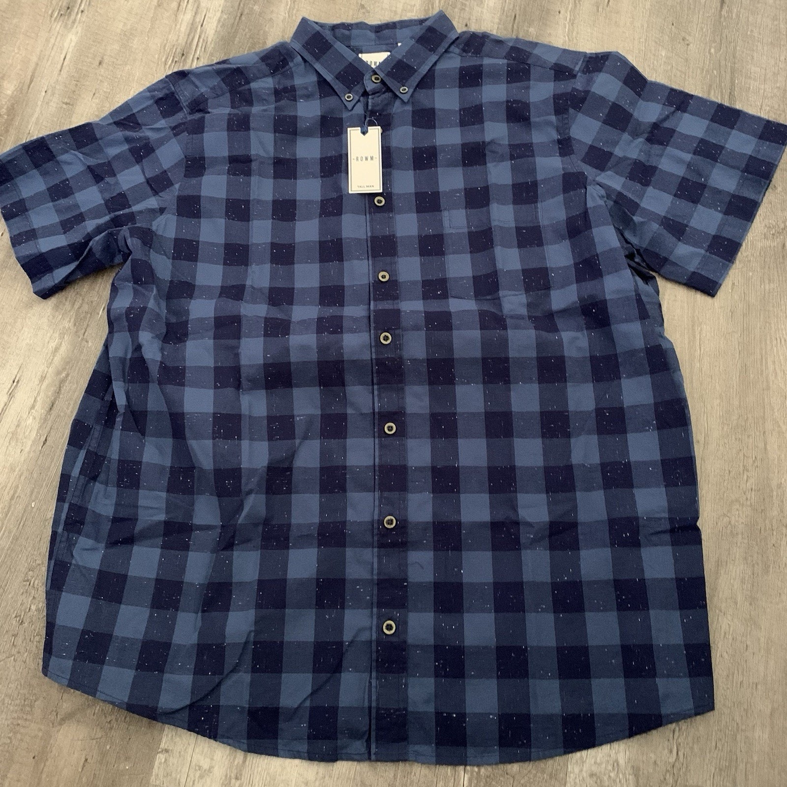 Rowm Shirt Mens Xlt Big Tall Shirt Sleeve Buffalo Plaid Ink Blue Button Up New